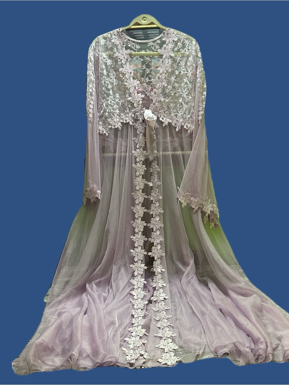 Embroidered Sheer Lace Robe in Light Lavender - Elegant Layering M